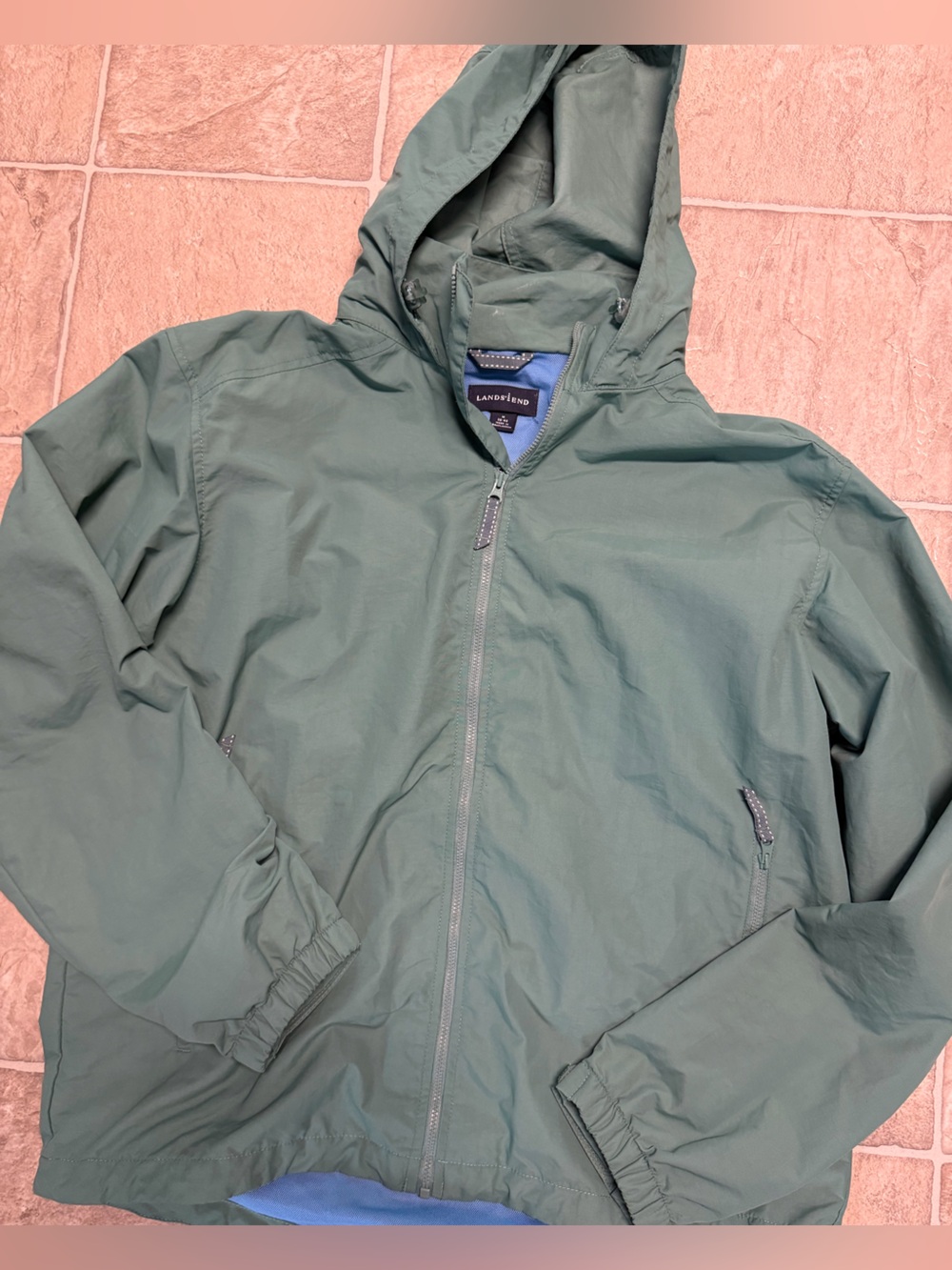Lands' End Men's Lightweight Full-Zip Rain Jacket in Sage Green